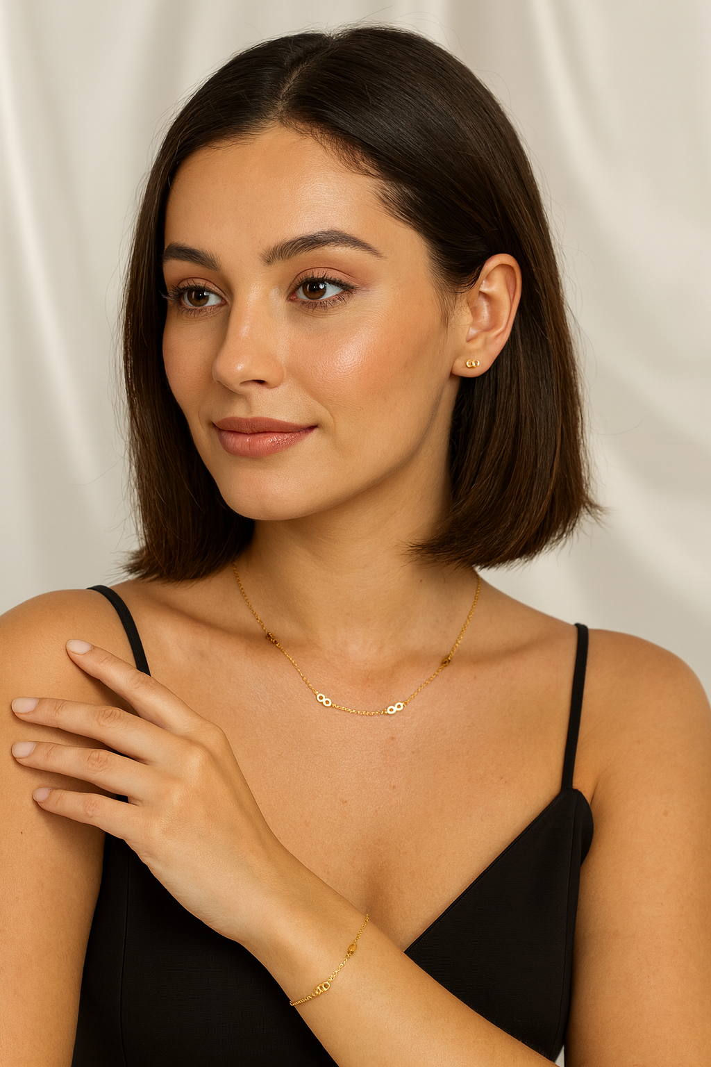 Infinity Elegance Gold-Tone Jewelry Combo (Necklace + Stud Earrings + Bracelet)