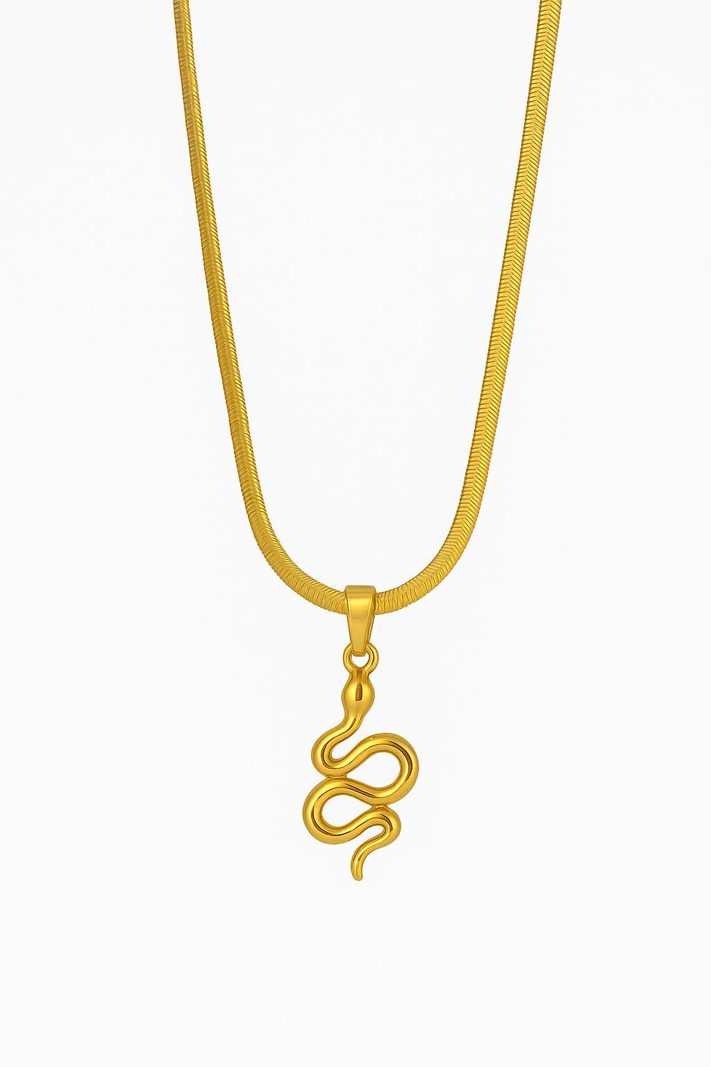 24K Gold-Plated Snake Pendant Necklace – Premium Herringbone Chain | Atiga Jewels