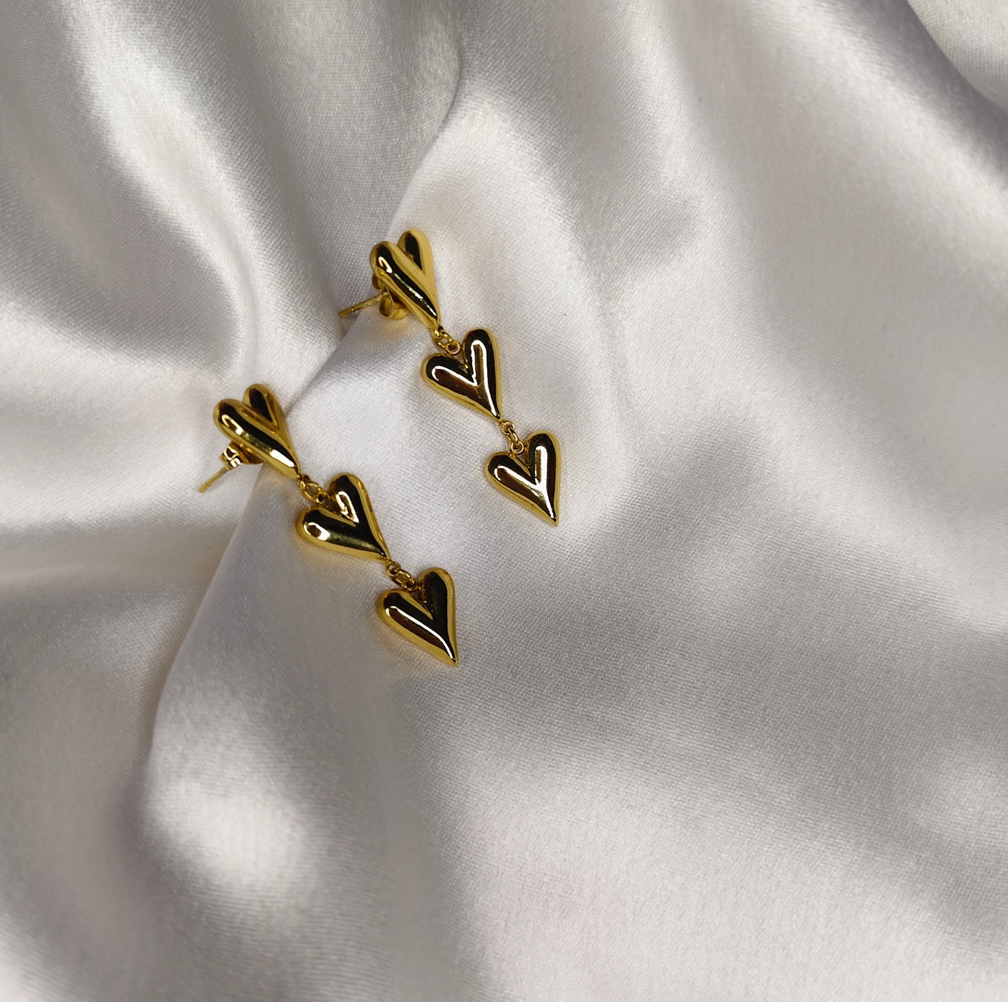 Golden Bloom Triple Heart Earrings