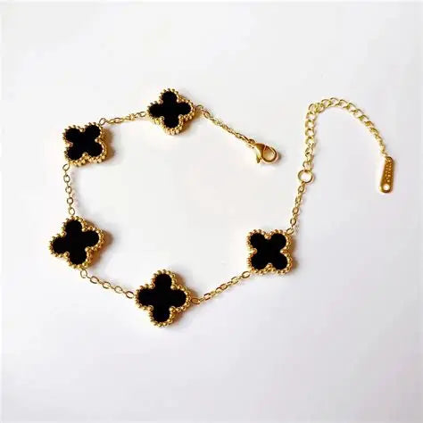 Elegant Black Clover Anti-Tarnish Gold Bracelet