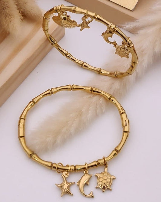 Golden Ocean Charm Bamboo Bracelet