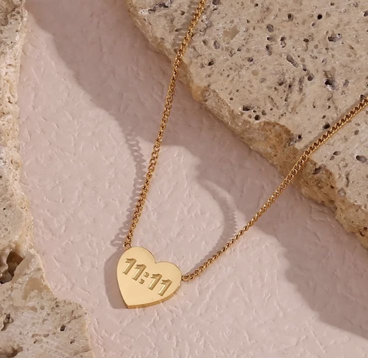 11:11 Heart Pendant Necklace – Gold Plated Minimal Chain