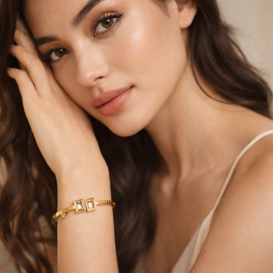Elegant Square Crystal Gold-Plated Bracelet