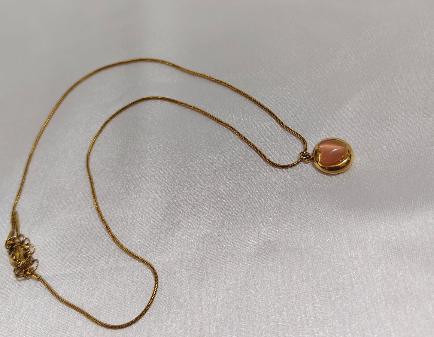 Peach Heart Glow Pendant Necklace – Gold Plated Stainless Steel