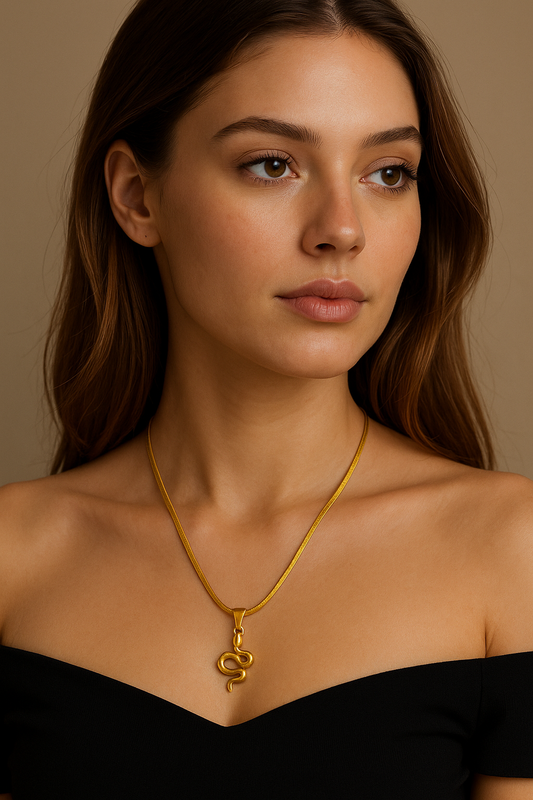 24K Gold-Plated Snake Pendant Necklace – Premium Herringbone Chain | Atiga Jewels