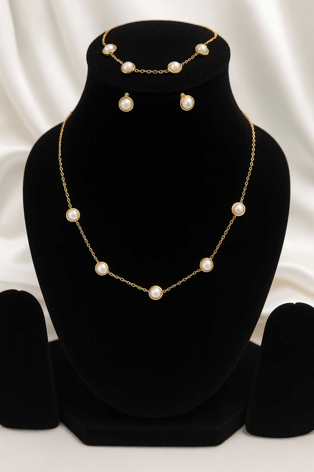 Premium White Pearl Combo Set – Necklace, Bracelet & Earrings