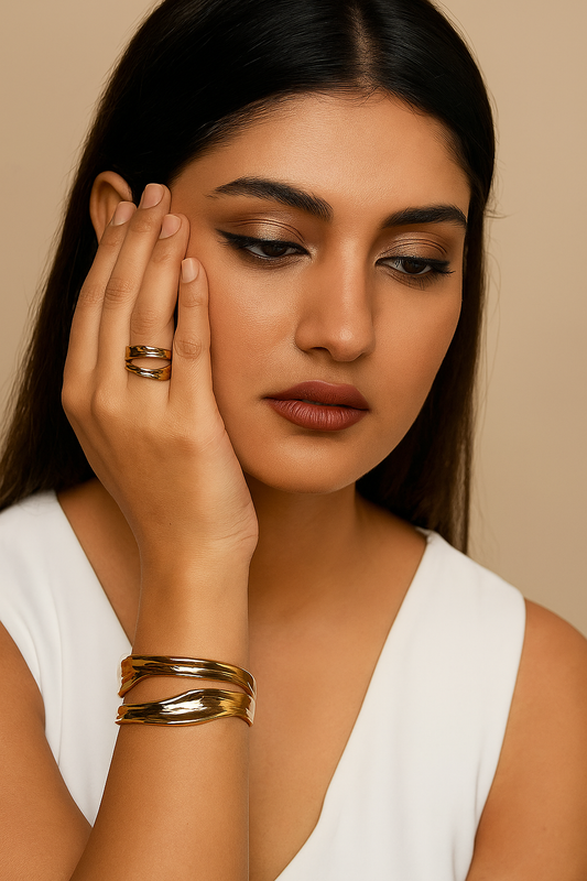 Golden Flow Cuff & Ring Set – Fluid Grace Collection