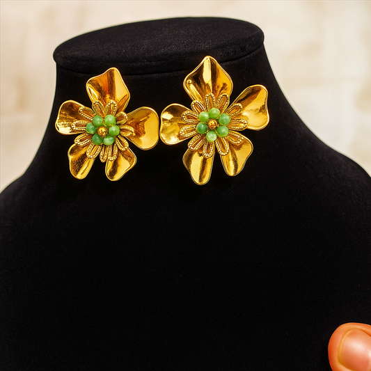 🌼 Emerald Bloom Anti-Tarnish Earrings