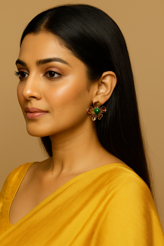 🌼 Emerald Bloom Anti-Tarnish Earrings