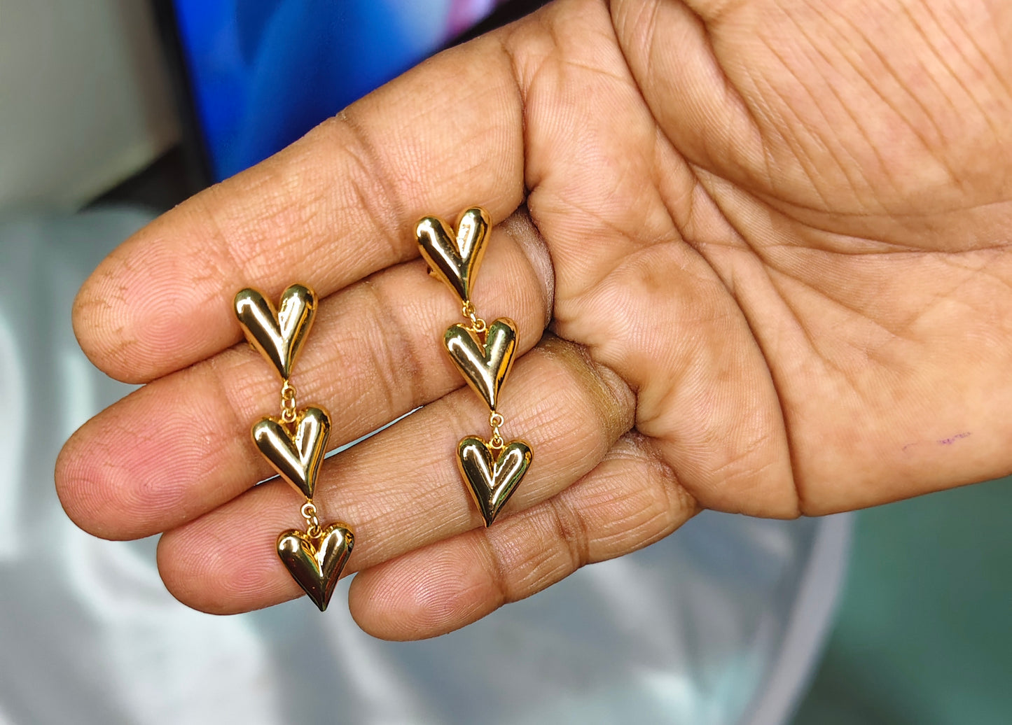 Golden Bloom Triple Heart Earrings