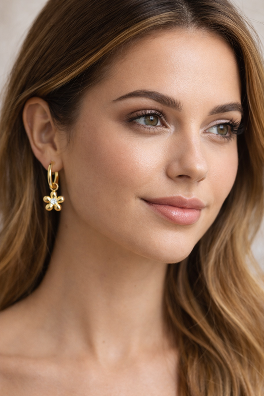 Korean Style Floral Gold Hoop Earrings for Women | Lightweight Premium Fashion Jewellery | Atigal Jewels