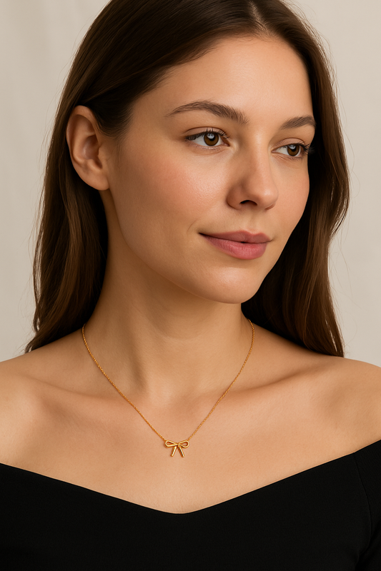 Elegant Gold Bow Pendant Necklace – Anti-Tarnish Stainless Steel