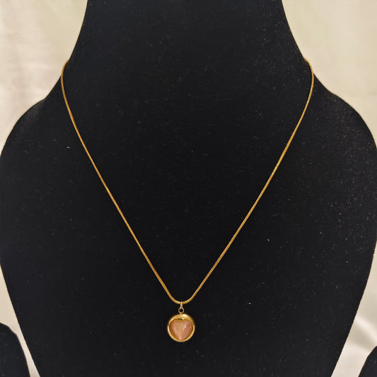 Peach Heart Glow Pendant Necklace – Gold Plated Stainless Steel