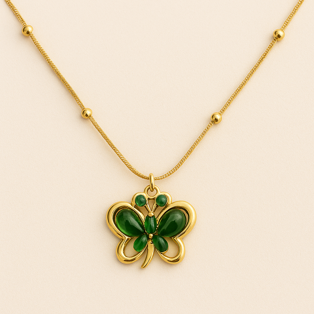 Emerald Butterfly Charm Necklace