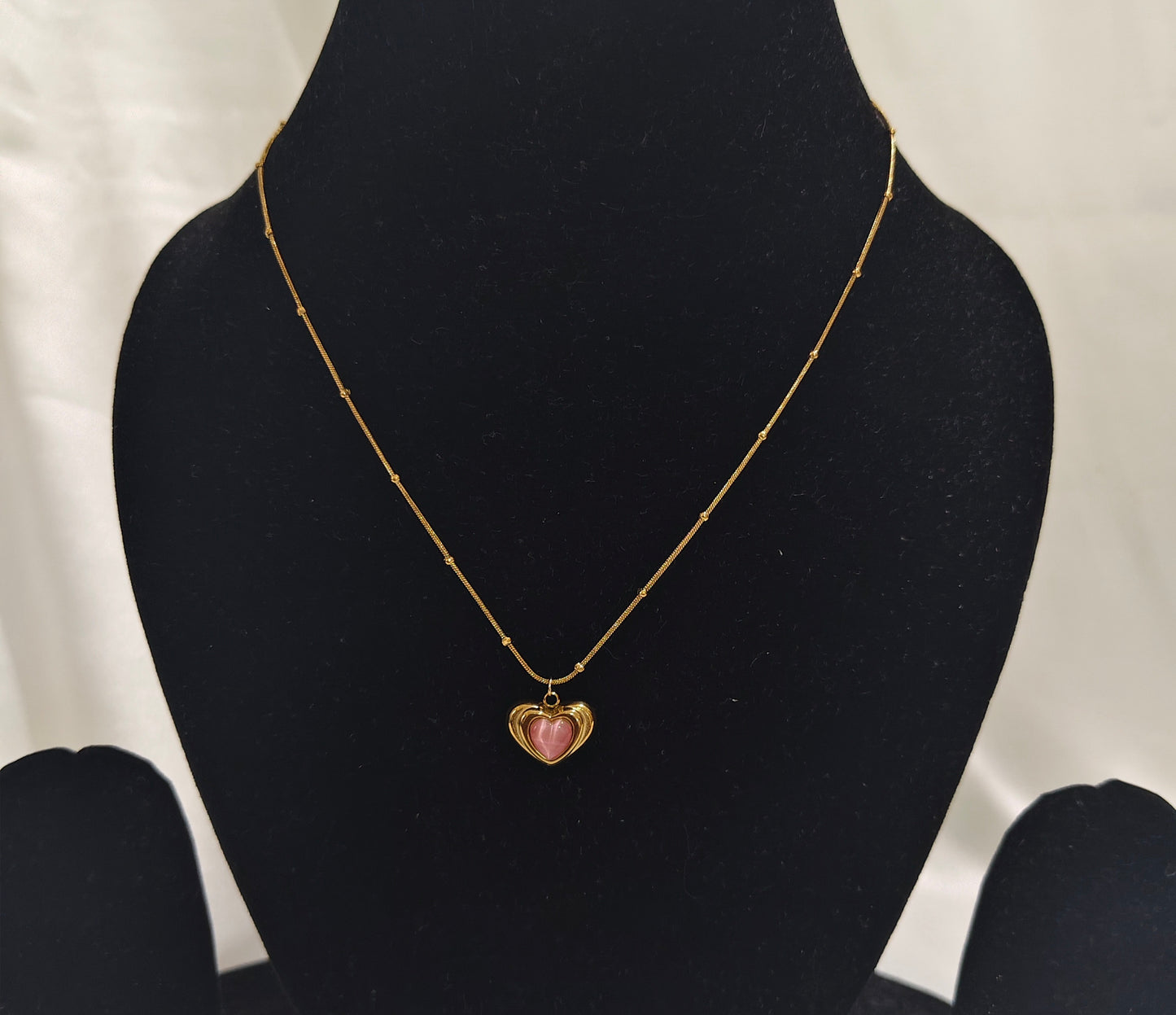 Gold Plated Pink Heart Charm Necklace – Elegant Minimal Pendant