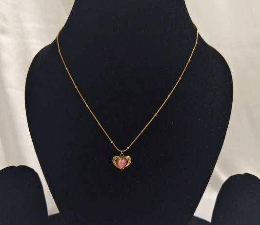 Gold Plated Pink Heart Charm Necklace – Elegant Minimal Pendant