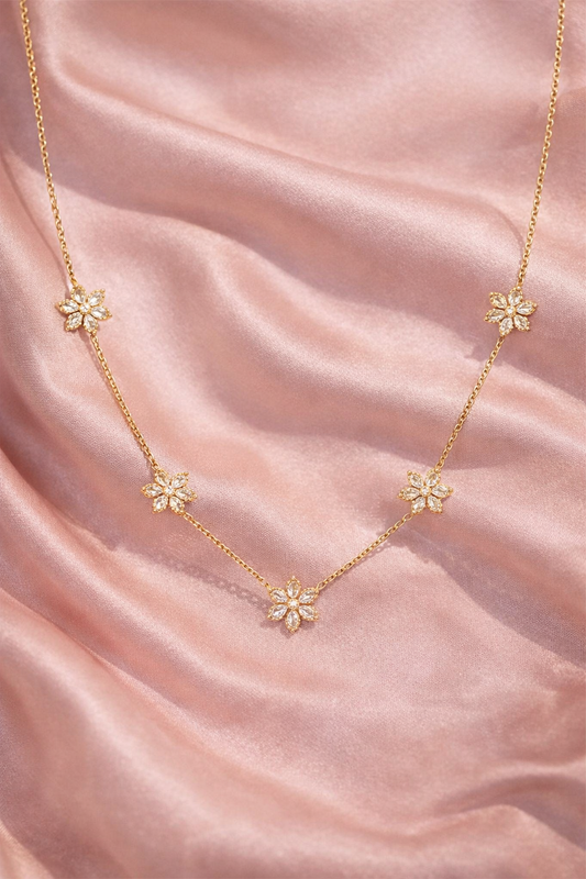 Atigal Jewels Floral Crystal Charm Gold-Plated Necklace | Elegant Minimal Flower Design | Daily Wear & Party Jewellery for Women