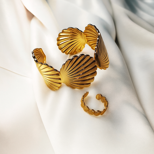 Golden Shell Cuff & Ring Set – Ocean Luxe Collection