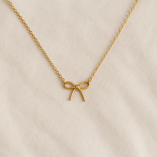 Elegant Gold Bow Pendant Necklace – Anti-Tarnish Stainless Steel