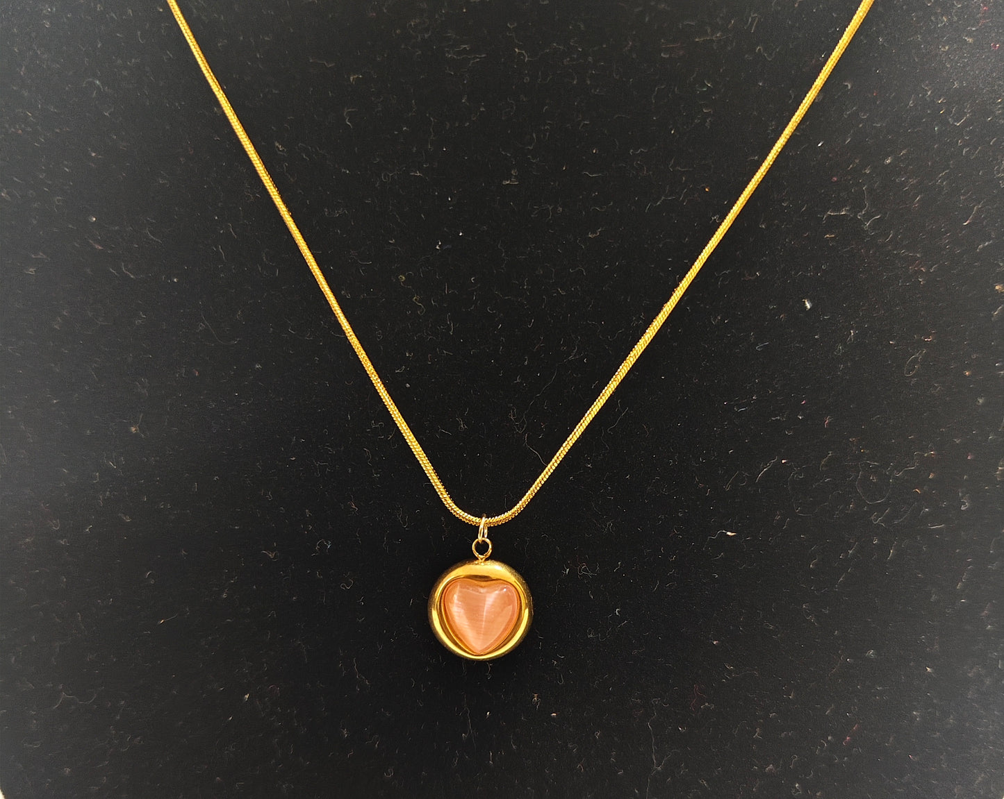 Peach Heart Glow Pendant Necklace – Gold Plated Stainless Steel