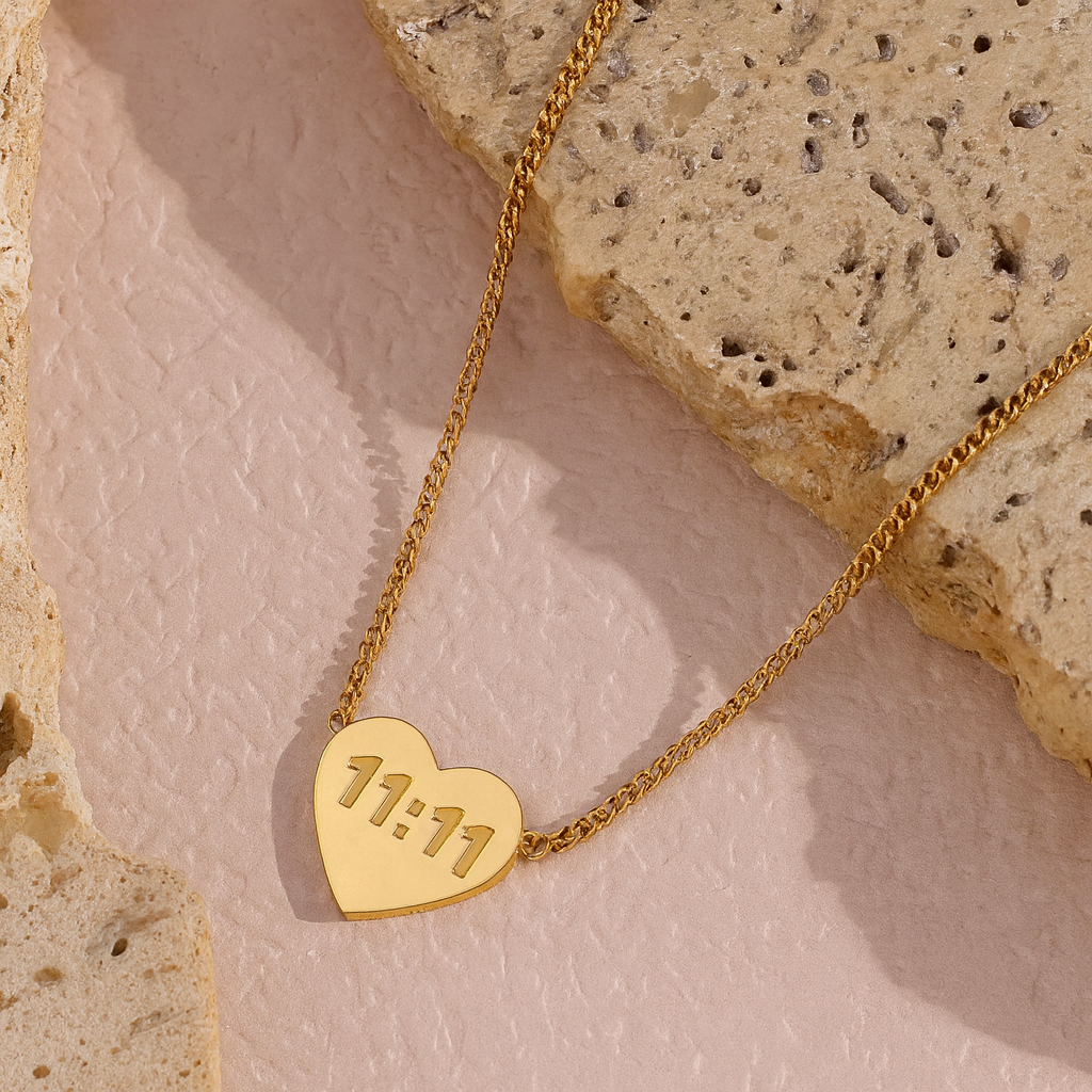 11:11 Heart Pendant Necklace – Gold Plated Minimal Chain