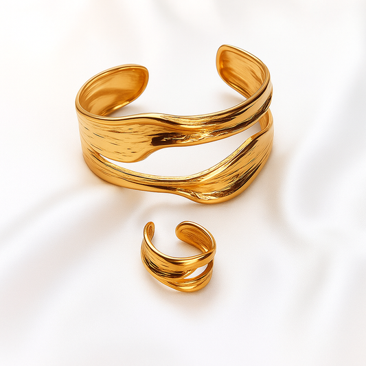 Golden Flow Cuff & Ring Set – Fluid Grace Collection