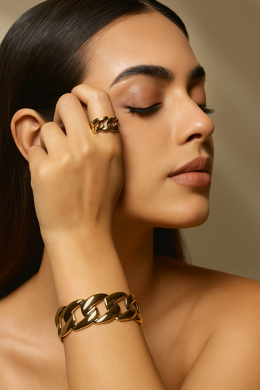 Golden Chain Cuff & Ring Set – Bold Luxe Collection