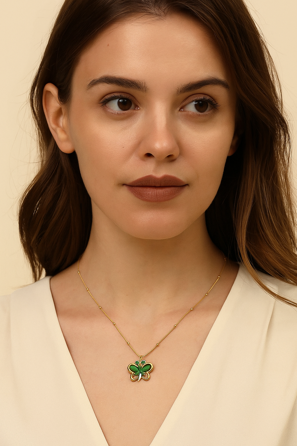 Emerald Butterfly Charm Necklace