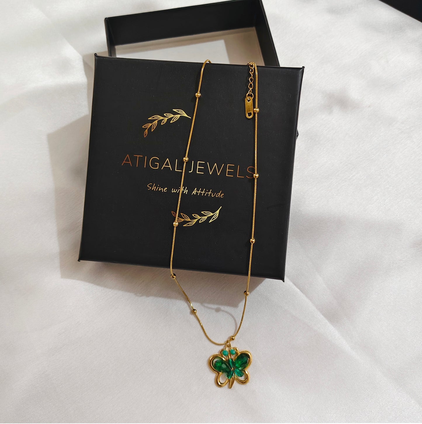 Emerald Butterfly Charm Necklace