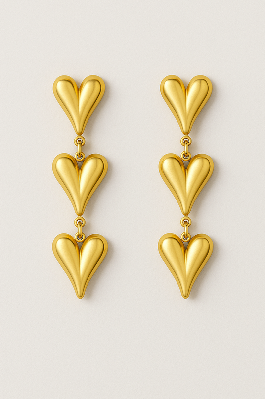 Golden Bloom Triple Heart Earrings