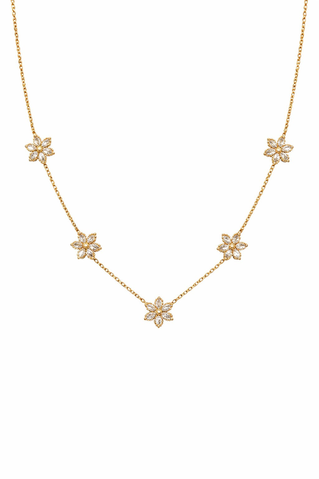 Atigal Jewels Floral Crystal Charm Gold-Plated Necklace | Elegant Minimal Flower Design | Daily Wear & Party Jewellery for Women