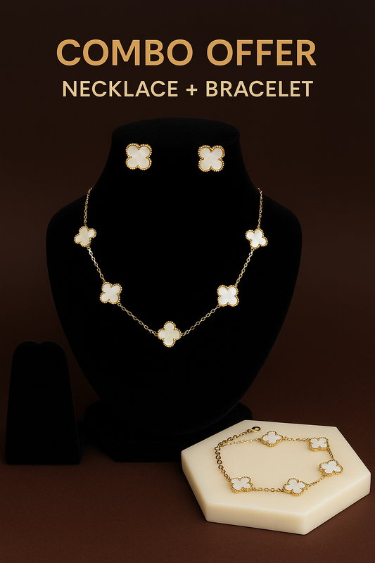 "Clover Luxe Mother-of-Pearl Combo Set (Necklace + Bracelet + Earrings)"