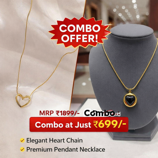 Elegant Sister Love Combo – Heart Chain & Black Pendant Chain | Premium Gold Finish | Special Combo Offer