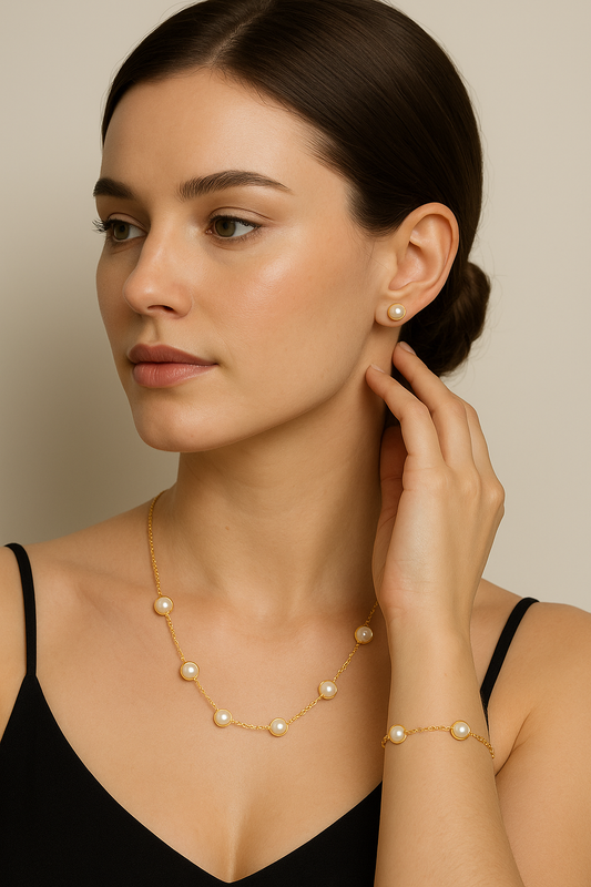 Premium White Pearl Combo Set – Necklace, Bracelet & Earrings