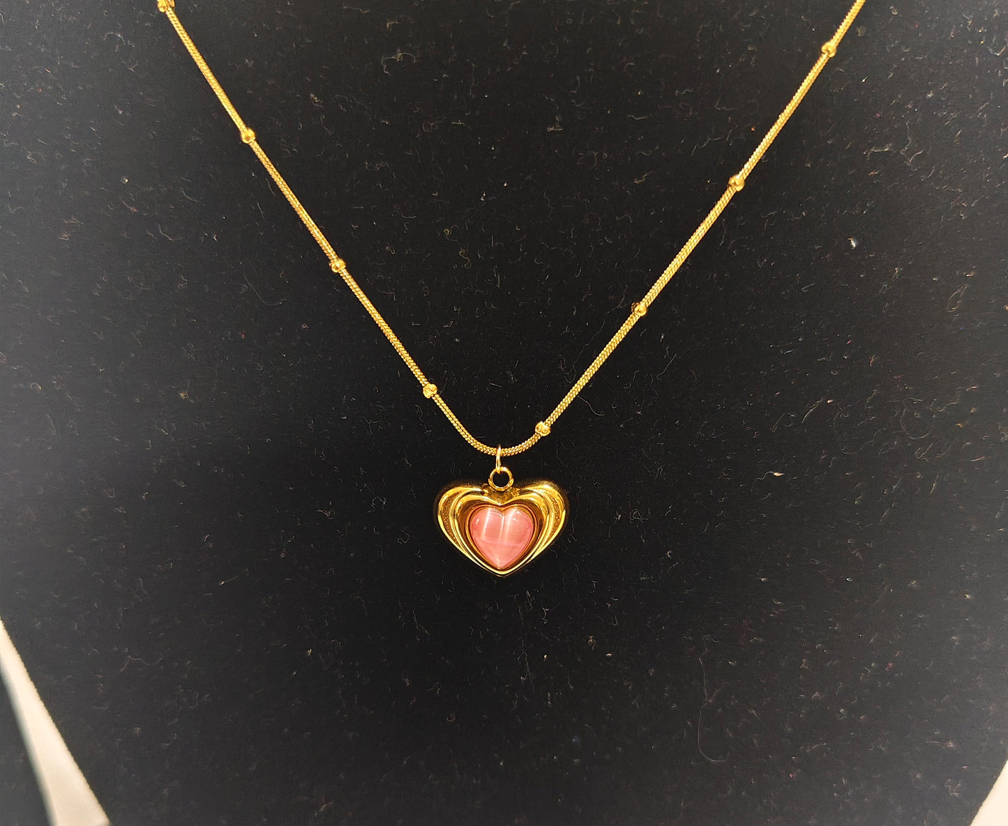 Gold Plated Pink Heart Charm Necklace – Elegant Minimal Pendant
