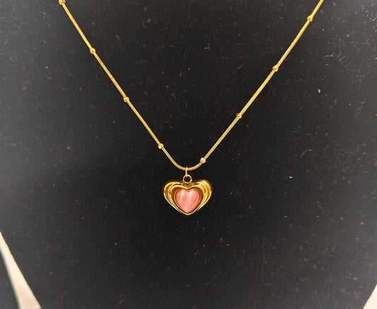 Gold Plated Pink Heart Charm Necklace – Elegant Minimal Pendant