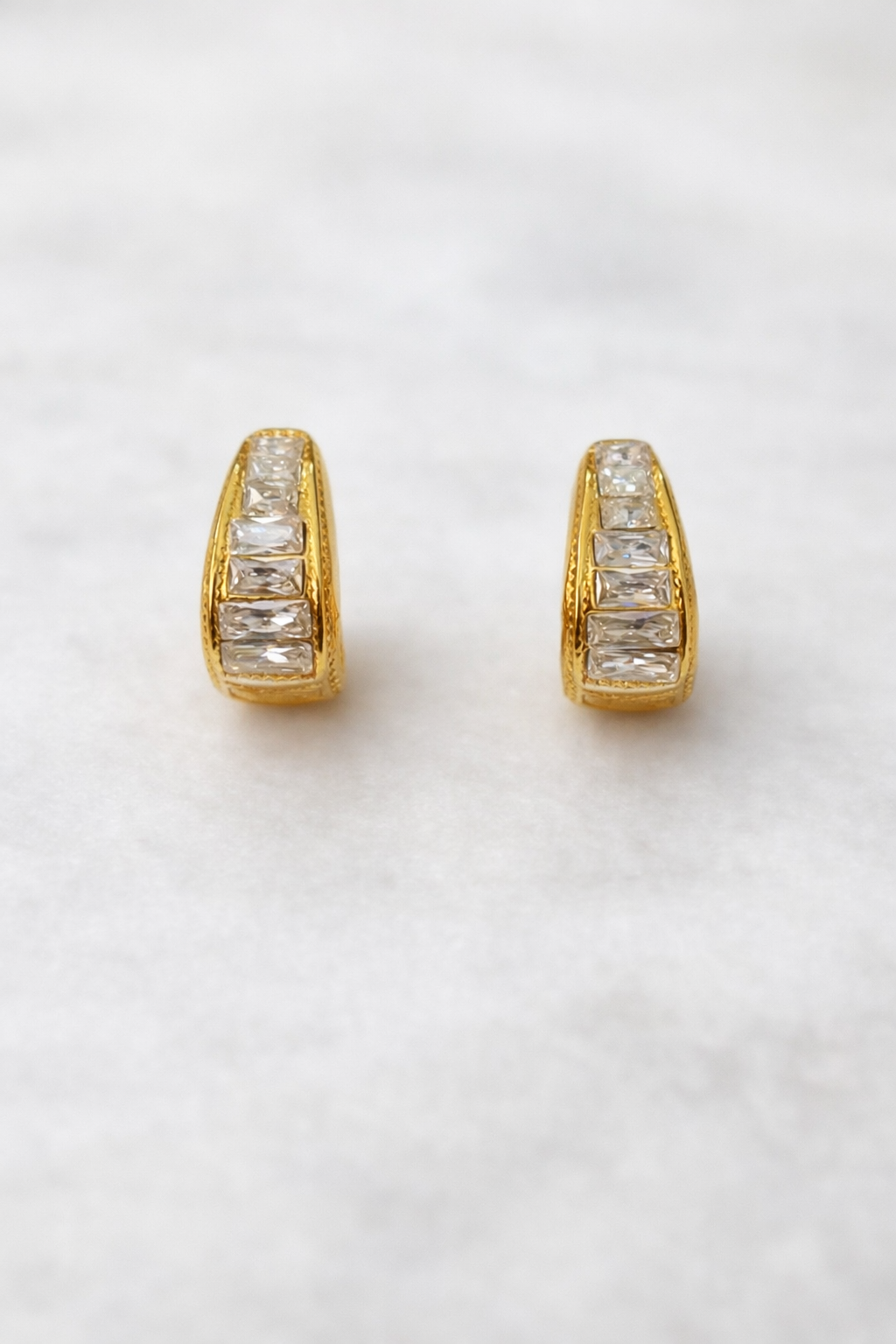 Crystal Luxe Gold Plated Zircon Half Hoop Ear Studs – Elegant Designer Earrings for Women | Lightweight Premium Fashion Jewelry