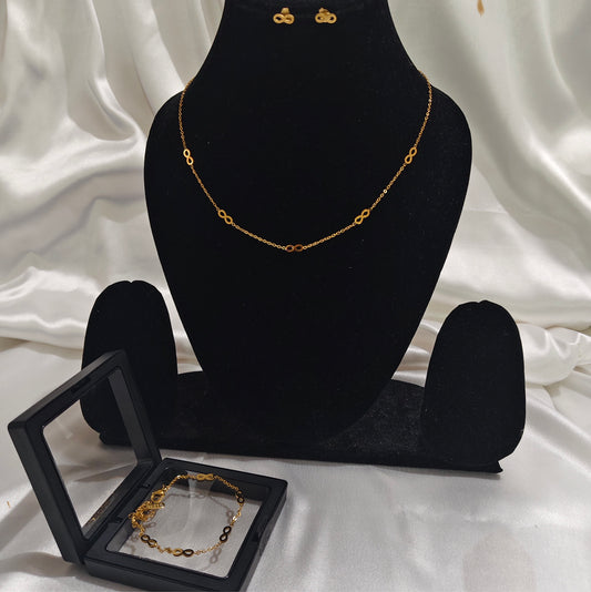 Infinity Elegance Gold-Tone Jewelry Combo (Necklace + Stud Earrings + Bracelet)
