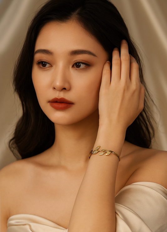 Golden Leaf Vine Bangle – Nature’s Charm Collection